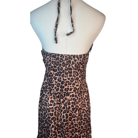 2/$50 NEW Leopard M Print Boho Halter Maxi Dress Butterfly Detail Sleeveless - Picture 11 of 16